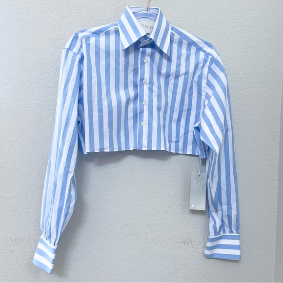 Woera Crop Button Up Light Top in Blue Stripe Size 0/ XS - Picture 3 of 7